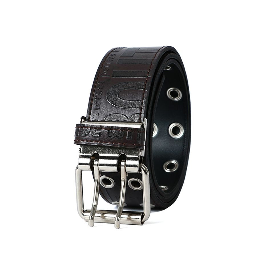 MRU エムアールユー ベルト メンズ PUレザー ダブルピン Wピンベルト ロングベルト ハトメベルト 革ベルト 日本製(7718490279)