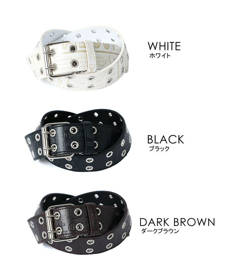 MRU エムアールユー ベルト メンズ PUレザー ダブルピン Wピンベルト ロングベルト ハトメベルト 革ベルト 日本製(7718490279)