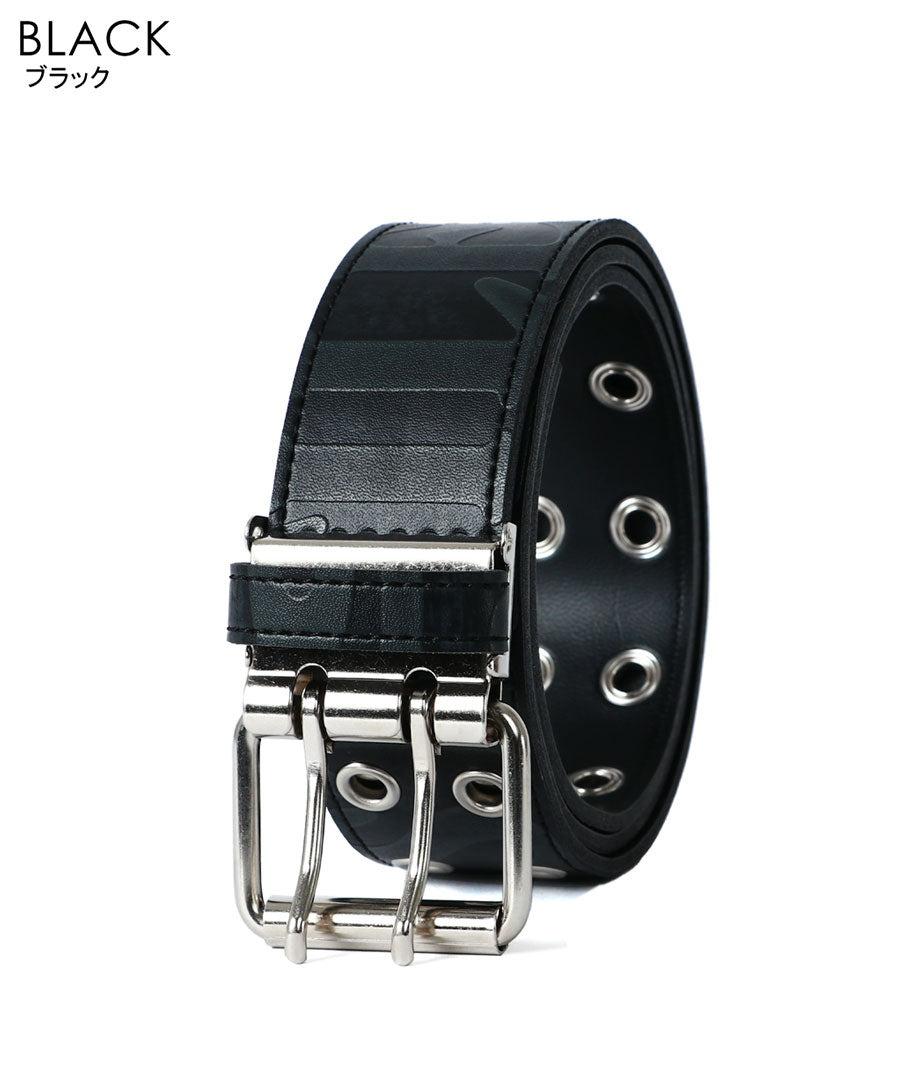 MRU エムアールユー ベルト メンズ PUレザー ダブルピン Wピンベルト ロングベルト ハトメベルト 革ベルト 日本製(7718490279)