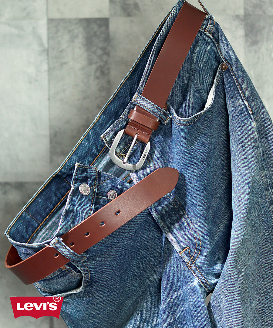 Levi's リーバイス ブランド ロゴ 刻印 ベルト レザー 牛革 サイズ調整可能(7718990032)