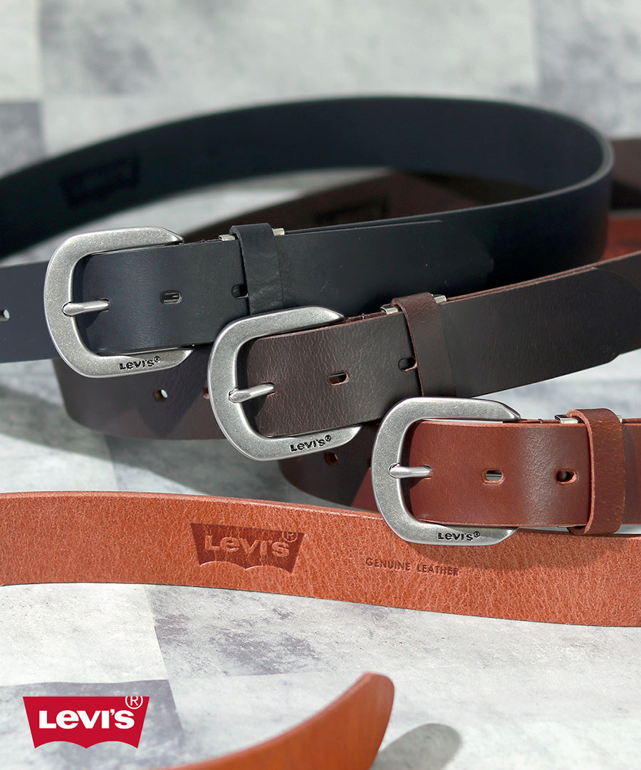 Levi's リーバイス ブランド ロゴ 刻印 ベルト レザー 牛革 サイズ調整可能(7718990032)