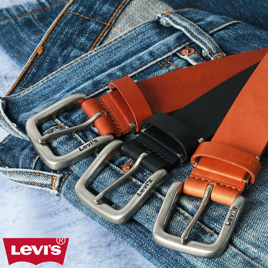 Levi's リーバイス ベルト メンズ レザー 牛革 革ベルト シンプル カジュアル 帆型 サイズ調整可能 ブランドロゴ 刻印(7718990041)