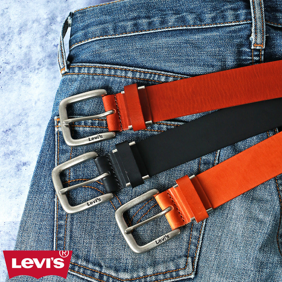 Levi's リーバイス ベルト メンズ レザー 牛革 革ベルト シンプル カジュアル 帆型 サイズ調整可能 ブランドロゴ 刻印(7718990041)