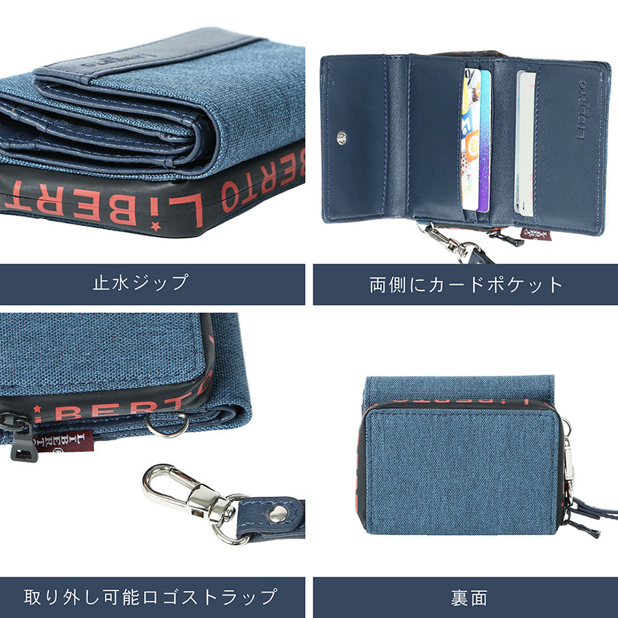 LiBERTO EDWIN リベルトエドウィン 財布 メンズ 折り財布 三つ折り財布 ラウンドファスナー 合成皮革 レザー ネイビー(7738490092)