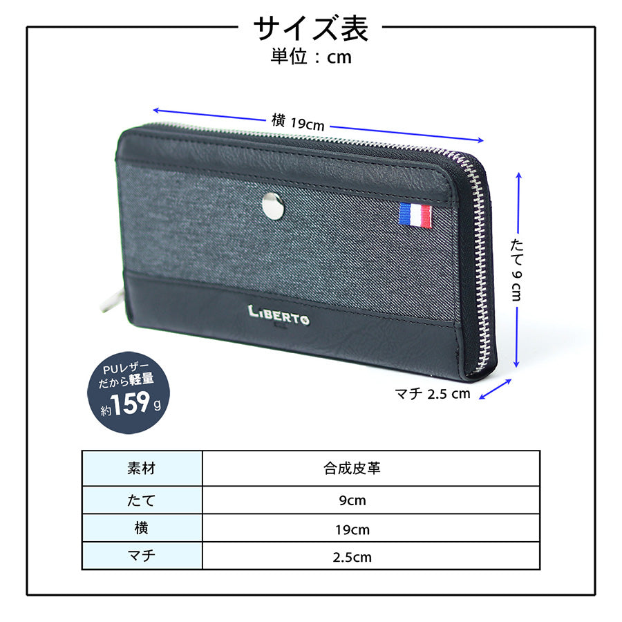 LiBERTO EDWIN リベルト エドウィン 薄型 トリコロール デニム調 切替え 長財布 ラウンドファスナー(7738490101)