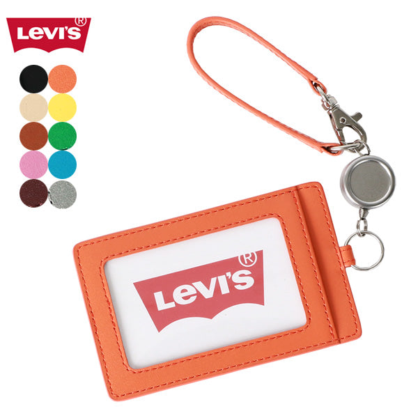 Levi's リーバイス 通勤 通学 シンプル 男女兼用 パスケース レザー 無地 定期入れ リール付き(7738990027)