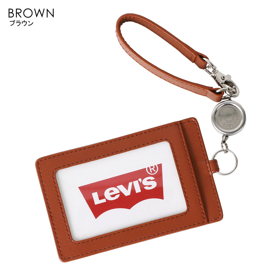 Levi's リーバイス 通勤 通学 シンプル 男女兼用 パスケース レザー 無地 定期入れ リール付き(7738990027)