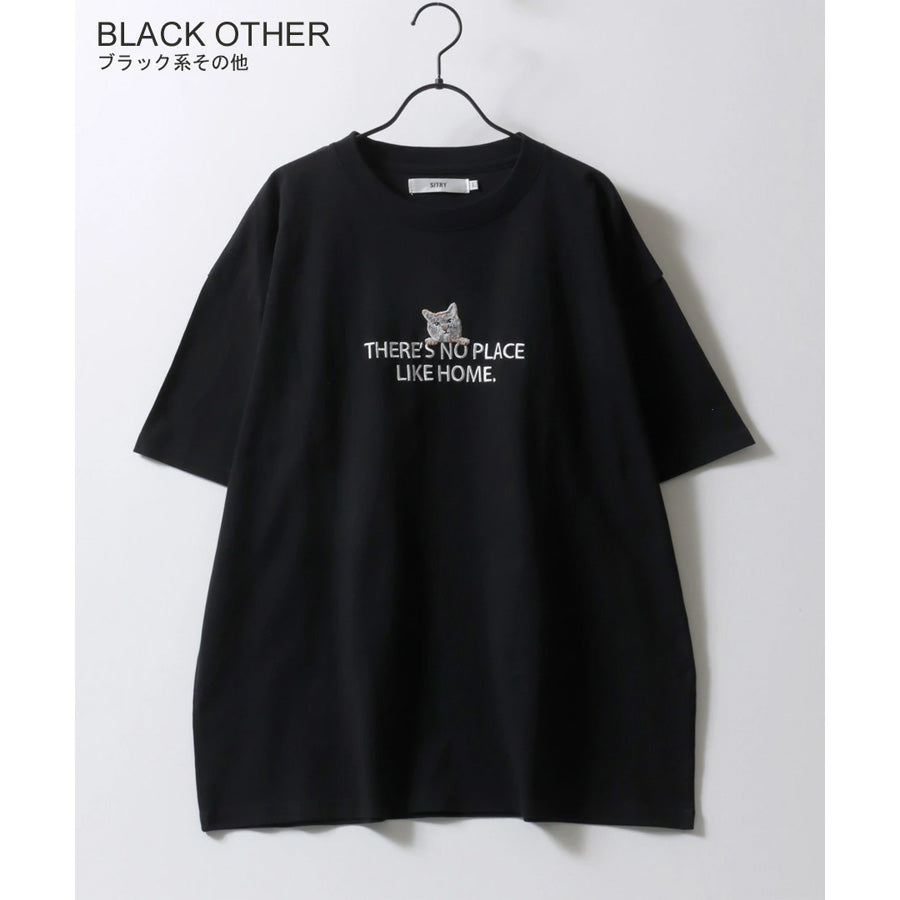 SITRY シトリー Tシャツ 半袖 メンズ レディース ユニセックス 綿100 別注 オーバーサイズ ビッグシルエット ワイドシルエット アニマル ワンポイント刺繍 ストリート カットソー トップス(0115130026)