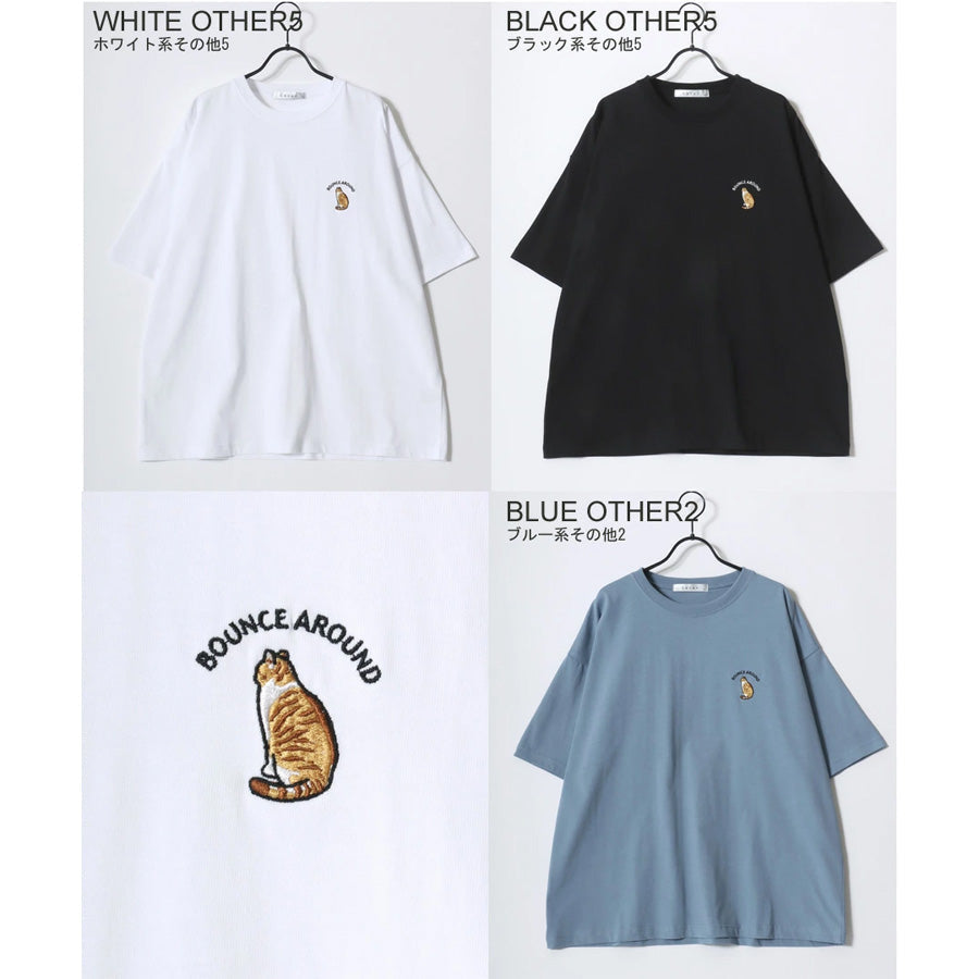 Lazar ラザル Tシャツ メンズ レディース ユニセックス 半袖 ビッグシルエット オーバーサイズ ロゴ ワンポイント 刺繍 アニマル柄 犬柄 猫柄 カットソー トップス(0115030059)