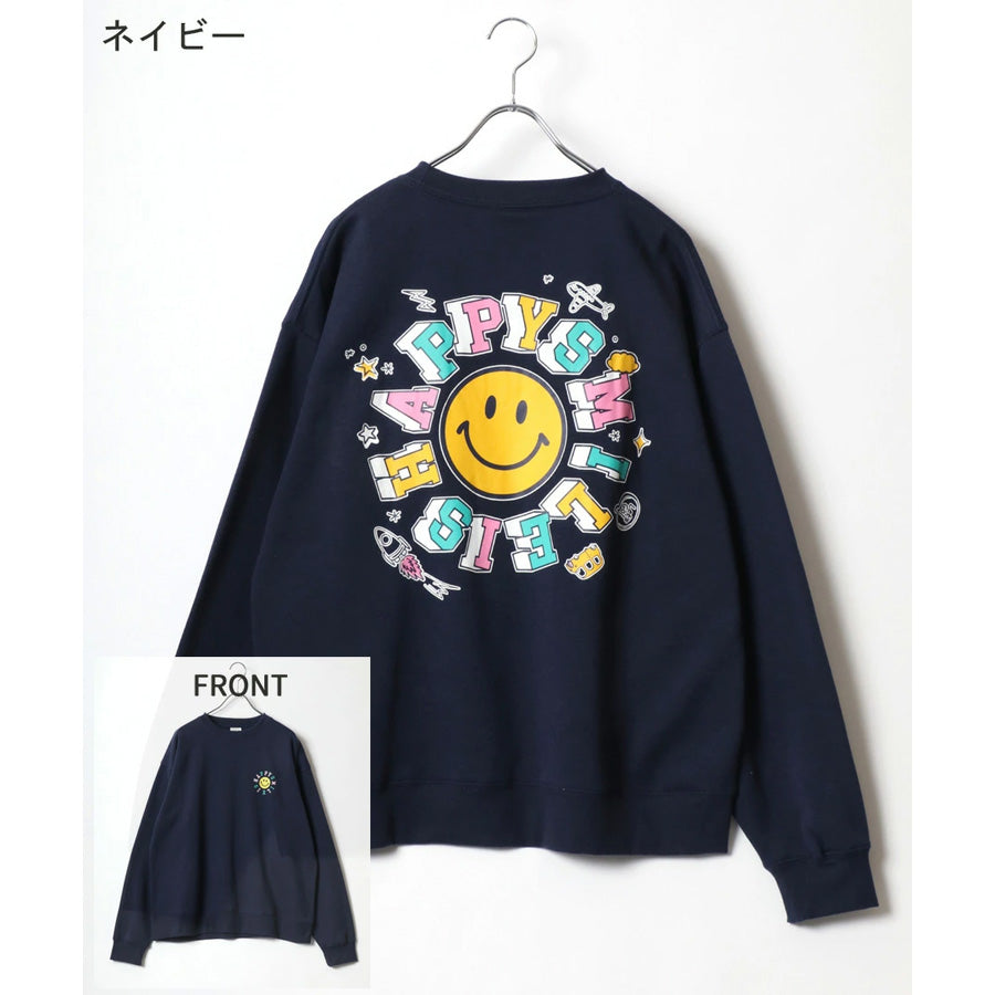 SMILEY FACE スマイリーフェイス スウェット トレーナー メンズ 裏起毛 ビッグシルエット ゆったり シンプル ロゴ入り 長袖 大きいサイズ おしゃれ かわいい レディース(0122510146)