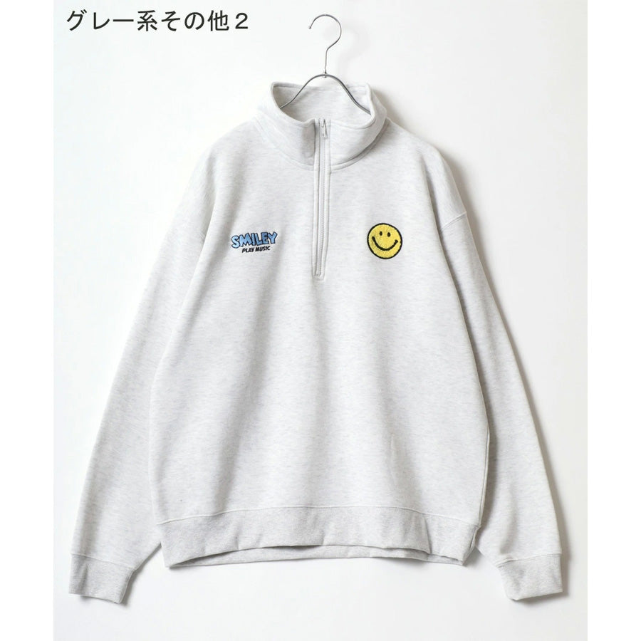 SMILEY FACE スマイリーフェイス スウェット トレーナー メンズ 裏起毛 ビッグシルエット ゆったり ハーフジップ シンプル ロゴ入り 長袖 大きいサイズ レディース(0122510147)