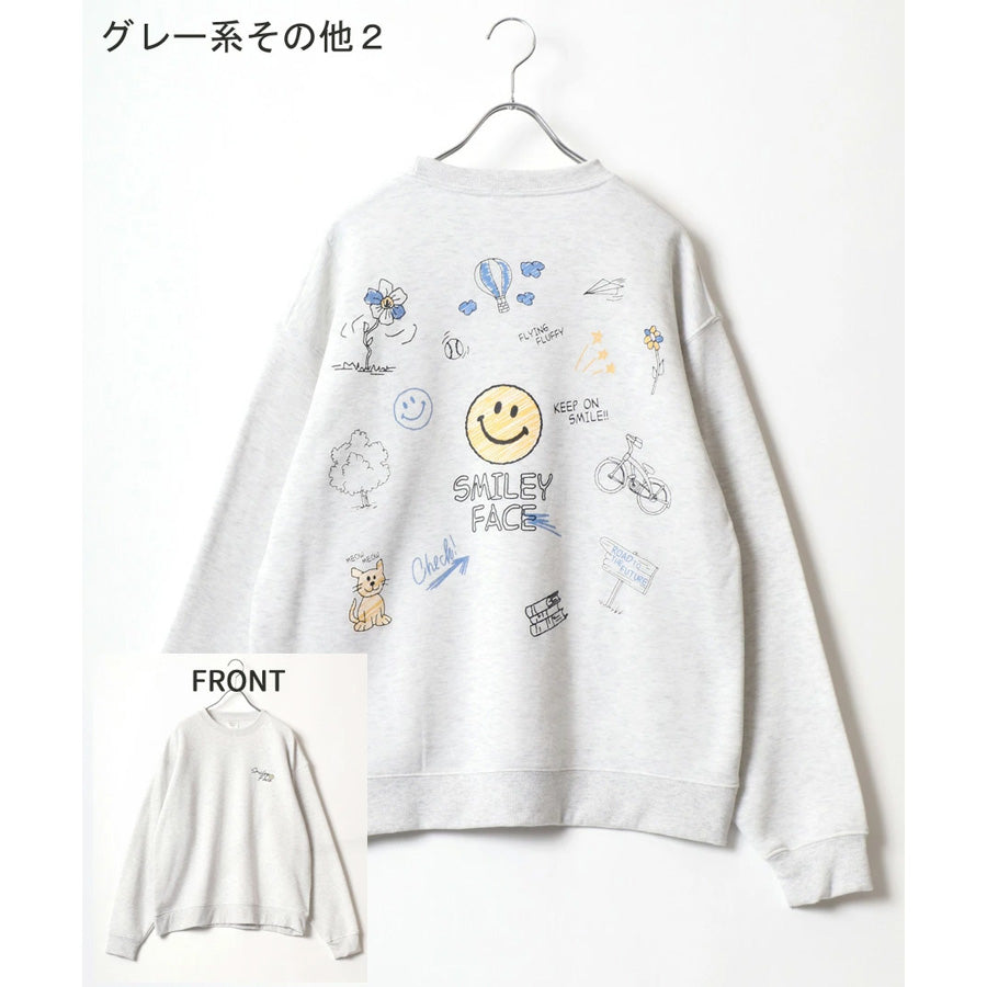 SMILEY FACE スマイリーフェイス スウェット トレーナー メンズ 裏起毛 ビッグシルエット ゆったり シンプル ロゴ入り 長袖 大きいサイズ おしゃれ かわいい レディース(0122510146)