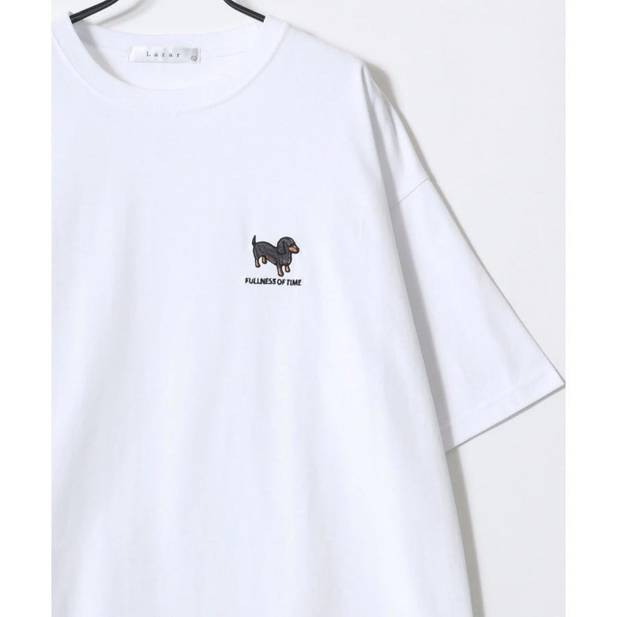 Lazar ラザル Tシャツ メンズ レディース ユニセックス 半袖 ビッグシルエット オーバーサイズ ロゴ ワンポイント 刺繍 アニマル柄 犬柄 猫柄 カットソー トップス(0115030059)