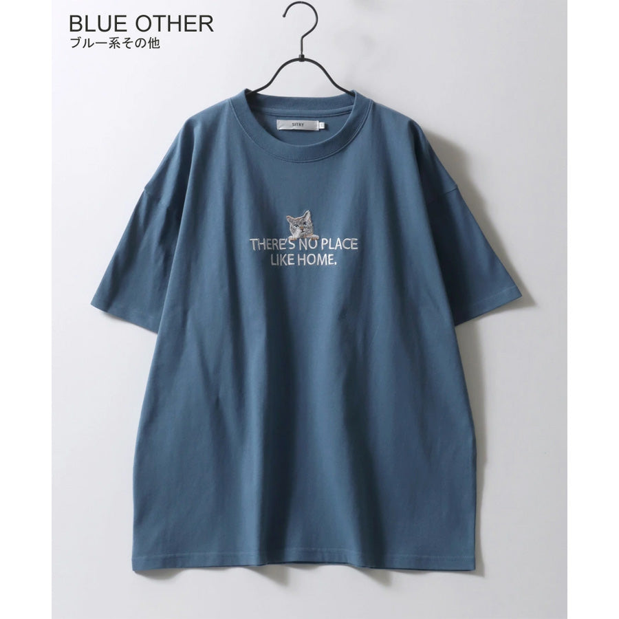 SITRY シトリー Tシャツ 半袖 メンズ レディース ユニセックス 綿100 別注 オーバーサイズ ビッグシルエット ワイドシルエット アニマル ワンポイント刺繍 ストリート カットソー トップス(0115130026)