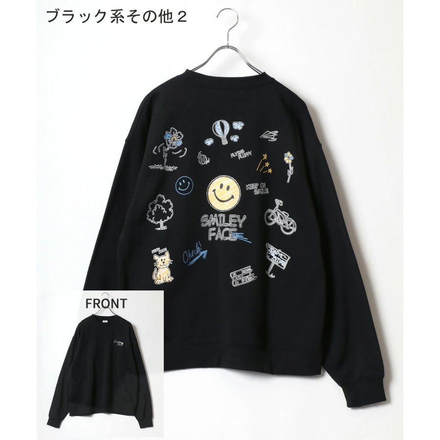 SMILEY FACE スマイリーフェイス スウェット トレーナー メンズ 裏起毛 ビッグシルエット ゆったり シンプル ロゴ入り 長袖 大きいサイズ おしゃれ かわいい レディース(0122510146)