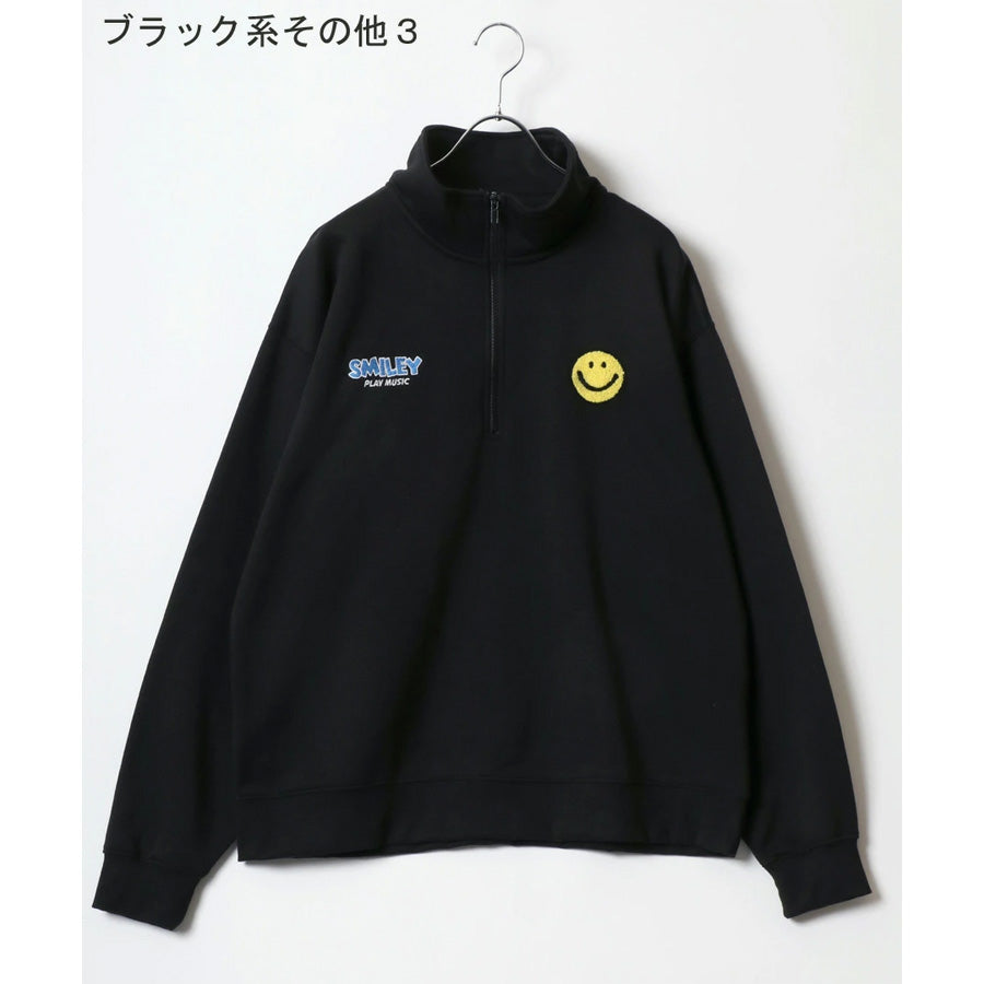 SMILEY FACE スマイリーフェイス スウェット トレーナー メンズ 裏起毛 ビッグシルエット ゆったり ハーフジップ シンプル ロゴ入り 長袖 大きいサイズ レディース(0122510147)