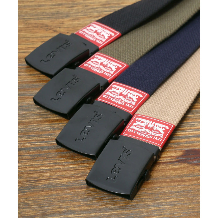 Levi's リーバイス GI ガチャベルト 35mm ブラックバックル 日本製 MADE IN JAPAN ブランド ロゴ ロングサイズ カジュアル ワーク 長さの調整~115cmまで可能(7718990029)