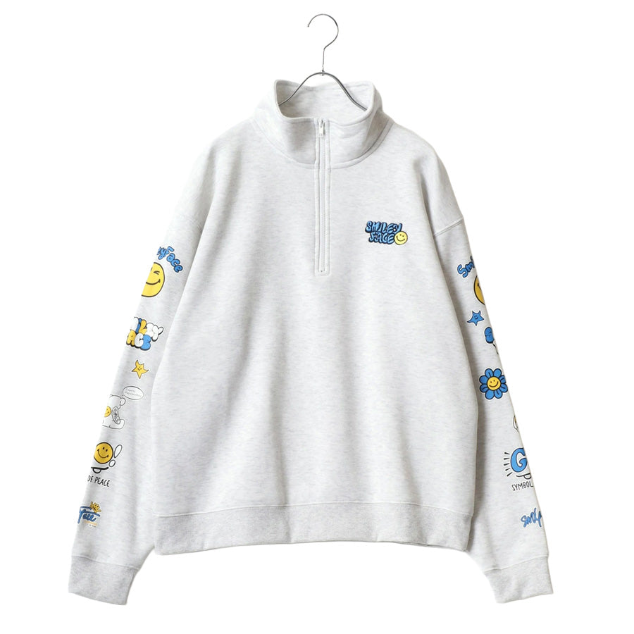 SMILEY FACE スマイリーフェイス スウェット トレーナー メンズ 裏起毛 ビッグシルエット ゆったり ハーフジップ シンプル ロゴ入り 長袖 大きいサイズ レディース(0122510147)