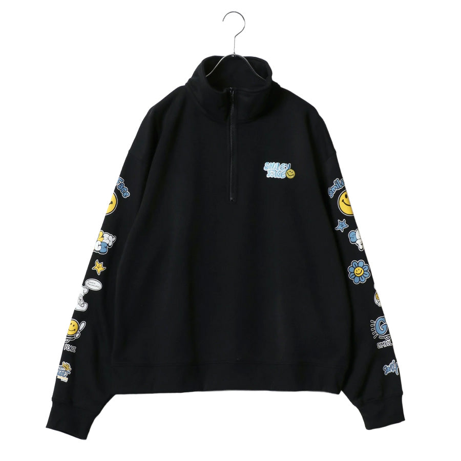 SMILEY FACE スマイリーフェイス スウェット トレーナー メンズ 裏起毛 ビッグシルエット ゆったり ハーフジップ シンプル ロゴ入り 長袖 大きいサイズ レディース(0122510147)