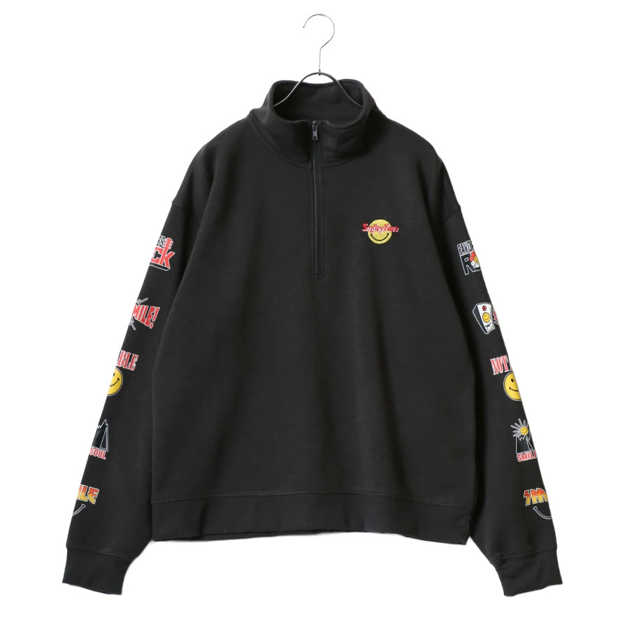 SMILEY FACE スマイリーフェイス スウェット トレーナー メンズ 裏起毛 ビッグシルエット ゆったり ハーフジップ シンプル ロゴ入り 長袖 大きいサイズ レディース(0122510147)