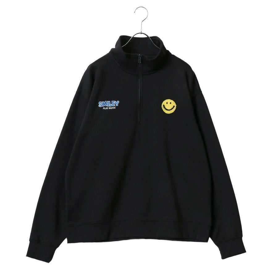 SMILEY FACE スマイリーフェイス スウェット トレーナー メンズ 裏起毛 ビッグシルエット ゆったり ハーフジップ シンプル ロゴ入り 長袖 大きいサイズ レディース(0122510147)