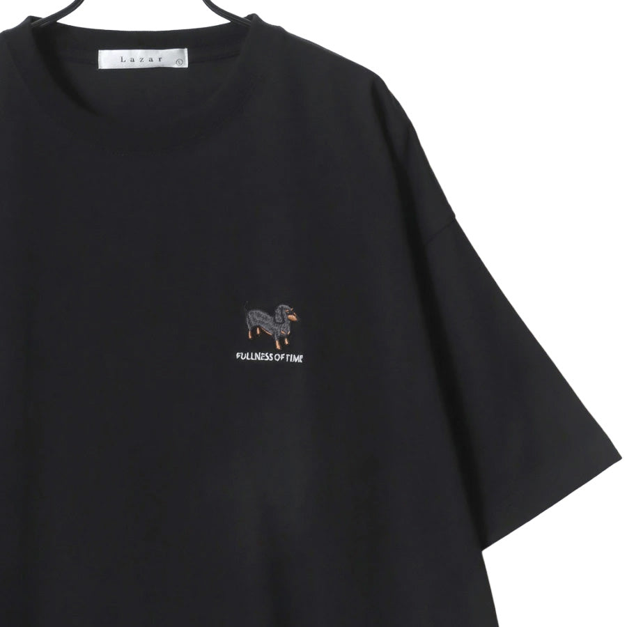 Lazar ラザル Tシャツ メンズ レディース ユニセックス 半袖 ビッグシルエット オーバーサイズ ロゴ ワンポイント 刺繍 アニマル柄 犬柄 猫柄 カットソー トップス(0115030059)