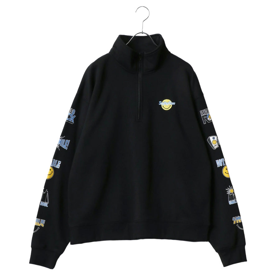 SMILEY FACE スマイリーフェイス スウェット トレーナー メンズ 裏起毛 ビッグシルエット ゆったり ハーフジップ シンプル ロゴ入り 長袖 大きいサイズ レディース(0122510147)