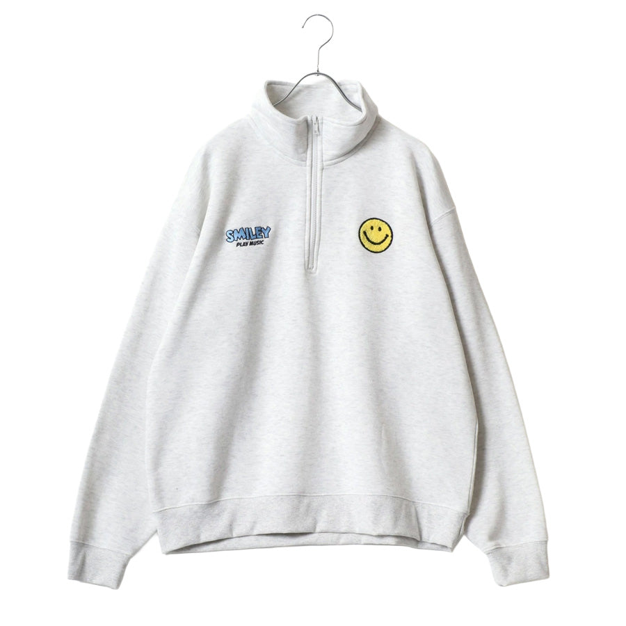 SMILEY FACE スマイリーフェイス スウェット トレーナー メンズ 裏起毛 ビッグシルエット ゆったり ハーフジップ シンプル ロゴ入り 長袖 大きいサイズ レディース(0122510147)