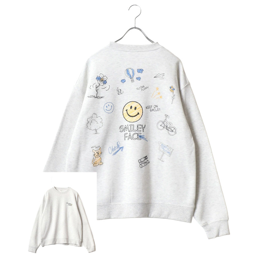 SMILEY FACE スマイリーフェイス スウェット トレーナー メンズ 裏起毛 ビッグシルエット ゆったり シンプル ロゴ入り 長袖 大きいサイズ おしゃれ かわいい レディース(0122510146)