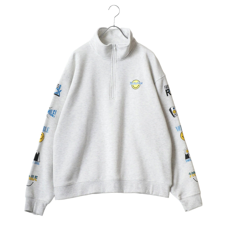 SMILEY FACE スマイリーフェイス スウェット トレーナー メンズ 裏起毛 ビッグシルエット ゆったり ハーフジップ シンプル ロゴ入り 長袖 大きいサイズ レディース(0122510147)