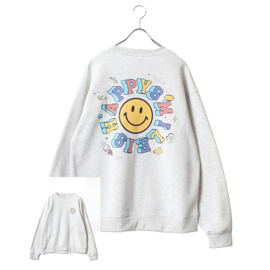 SMILEY FACE スマイリーフェイス スウェット トレーナー メンズ 裏起毛 ビッグシルエット ゆったり シンプル ロゴ入り 長袖 大きいサイズ おしゃれ かわいい レディース(0122510146)