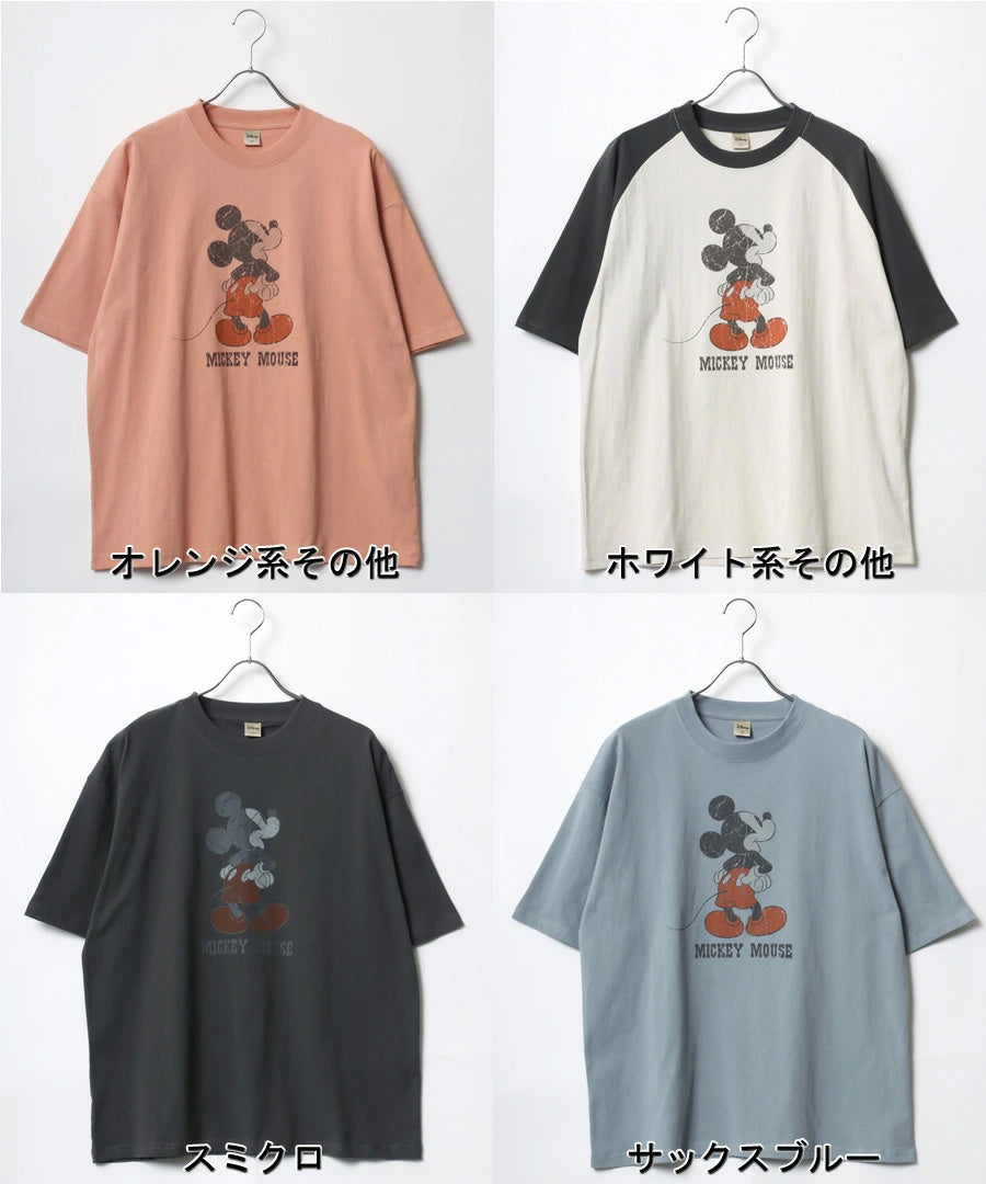 Disney ディズニー ミッキーマウス Tシャツ 半袖 メンズ レディース ユニセックス キャラクター ヴィンテージ調 プリント ラグラン 綿100%(0112281239)