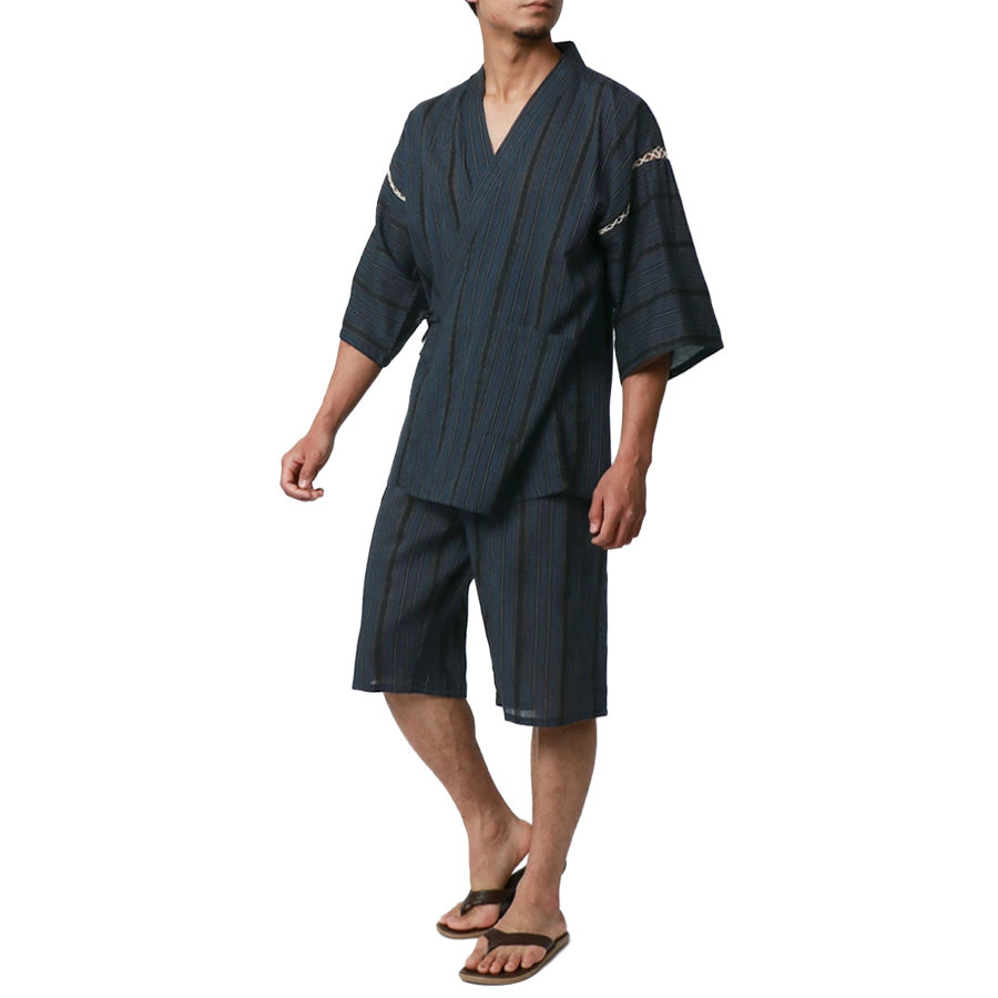 marukawa 甚平 甚兵衛 メンズ 涼しい おしゃれ 大きいサイズ じんべい jinbei しじら織 生地 半袖 上下セット 綿100 和服 和装 ルームウェア お祭り 花火大会 イベント(3192210014)