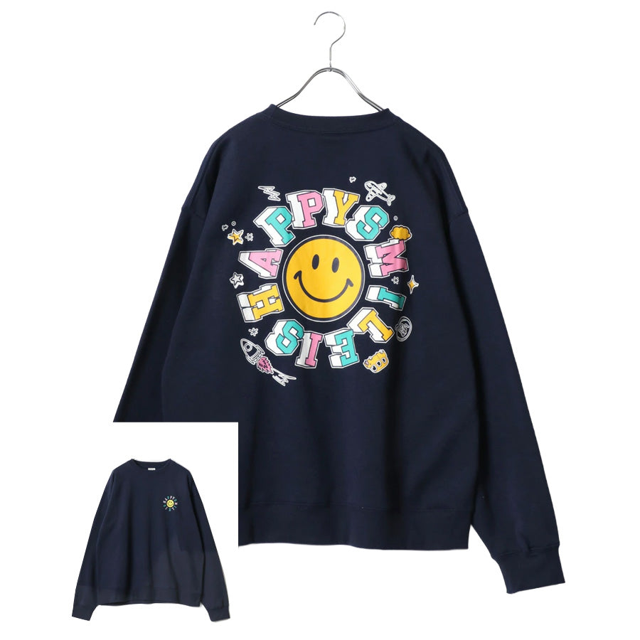 SMILEY FACE スマイリーフェイス スウェット トレーナー メンズ 裏起毛 ビッグシルエット ゆったり シンプル ロゴ入り 長袖 大きいサイズ おしゃれ かわいい レディース(0122510146)
