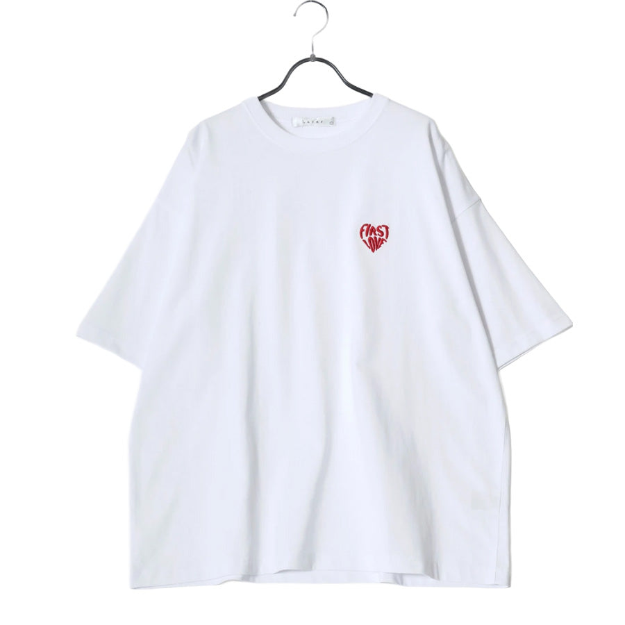 Lazar ラザル Tシャツ メンズ レディース ユニセックス 半袖 ロゴ ワンポイント 刺繍 ビッグシルエット オーバーサイズ ハート柄 カットソー(0115030058)