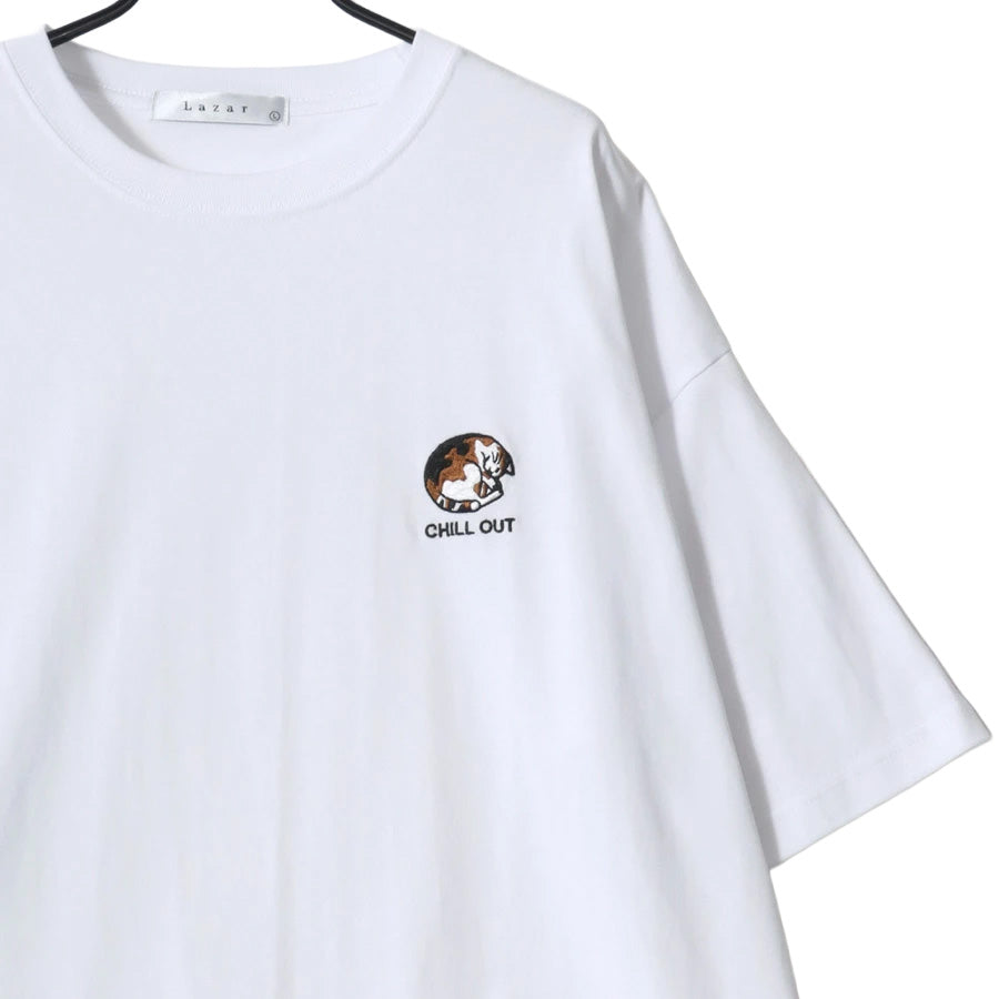 Lazar ラザル Tシャツ メンズ レディース ユニセックス 半袖 ビッグシルエット オーバーサイズ ロゴ ワンポイント 刺繍 アニマル柄 犬柄 猫柄 カットソー トップス(0115030059)
