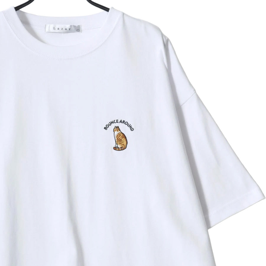 Lazar ラザル Tシャツ メンズ レディース ユニセックス 半袖 ビッグシルエット オーバーサイズ ロゴ ワンポイント 刺繍 アニマル柄 犬柄 猫柄 カットソー トップス(0115030059)