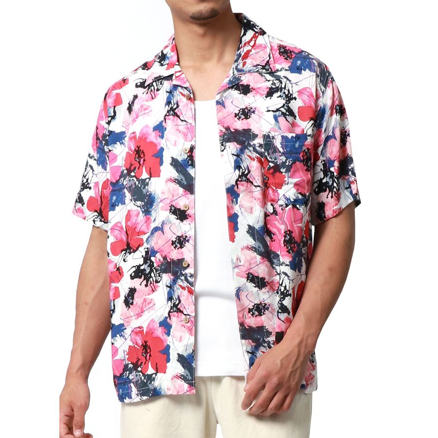 marukawa アロハシャツ 半袖 総柄 レーヨン オープンカラーシャツ ALOHA ハワイ ハワイアン(2152820087)