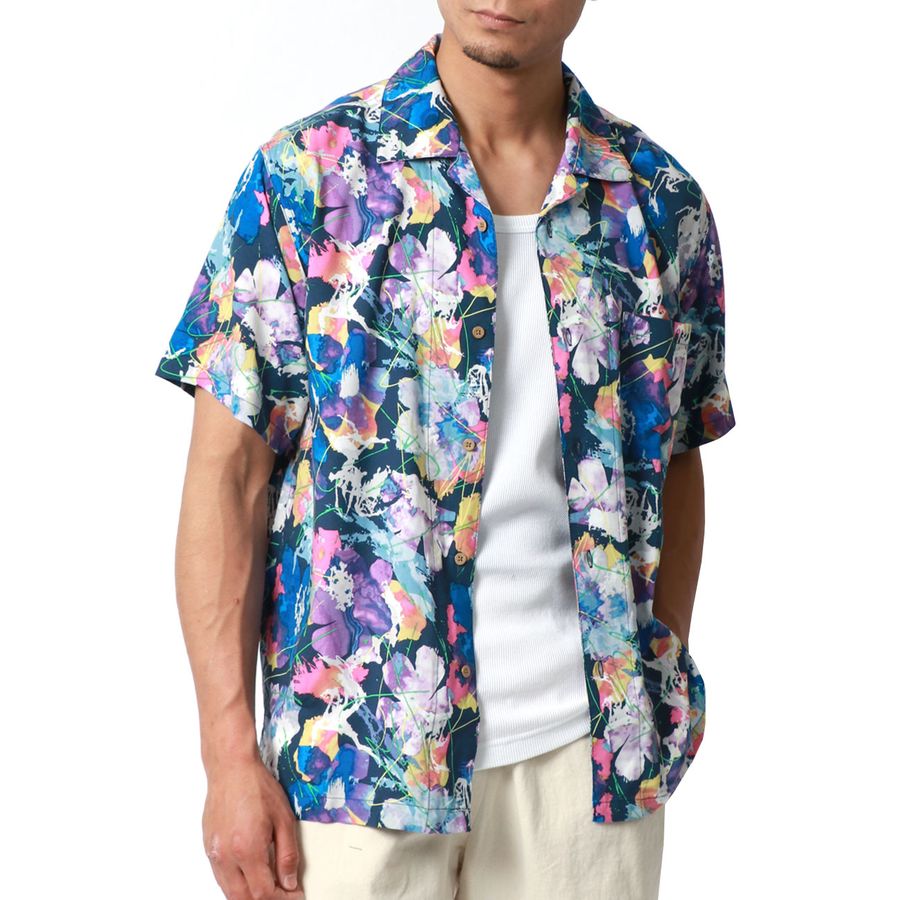 marukawa アロハシャツ 半袖 総柄 レーヨン オープンカラーシャツ ALOHA ハワイ ハワイアン(2152820087)