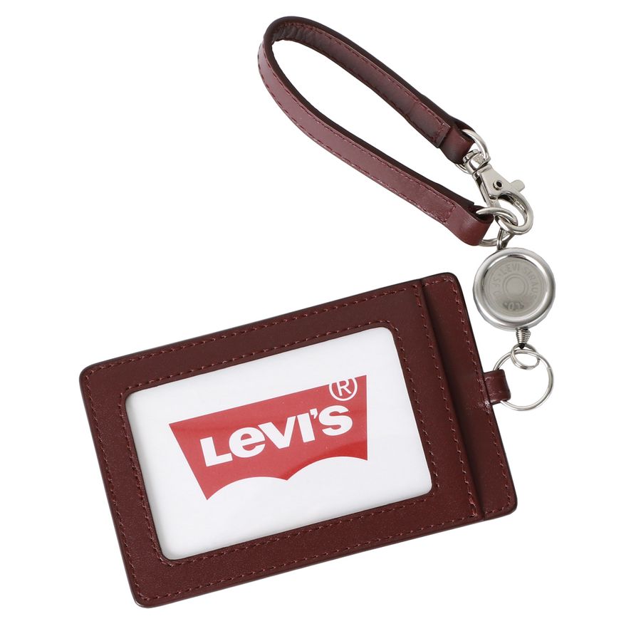 Levi's リーバイス 通勤 通学 シンプル 男女兼用 パスケース レザー 無地 定期入れ リール付き(7738990027)