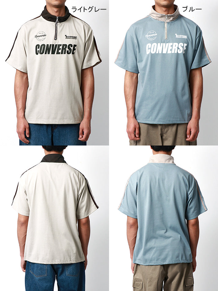 CONVERSE コンバース Tシャツ 夏 UVカット 接触冷感 半袖 ハーフジップ ストリート アメカジ カジュアル