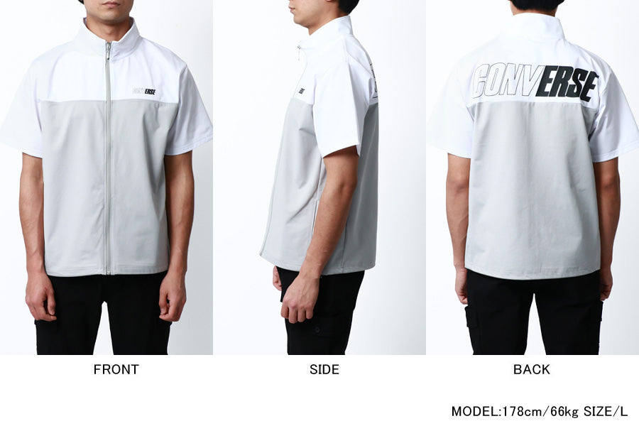 CONVERSE コンバース Tシャツ メンズ 夏 切替え 吸水速乾 ＵＶカット 接触冷感 半袖 スタンドジップ スタンドカラー ジップアップ ジャージ 上 速乾 ドライ