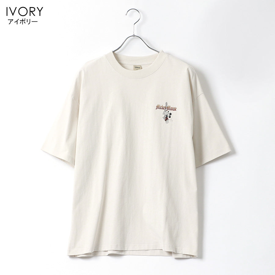 Disney ディズニー Tシャツ 半袖 メンズ レディース ユニセックス キャラクター 綿100％ 春夏 大きいサイズ ヴィンテージ風 プリント ティーシャツ ロック バンド ピグメント加工 ROCK（0112281249）