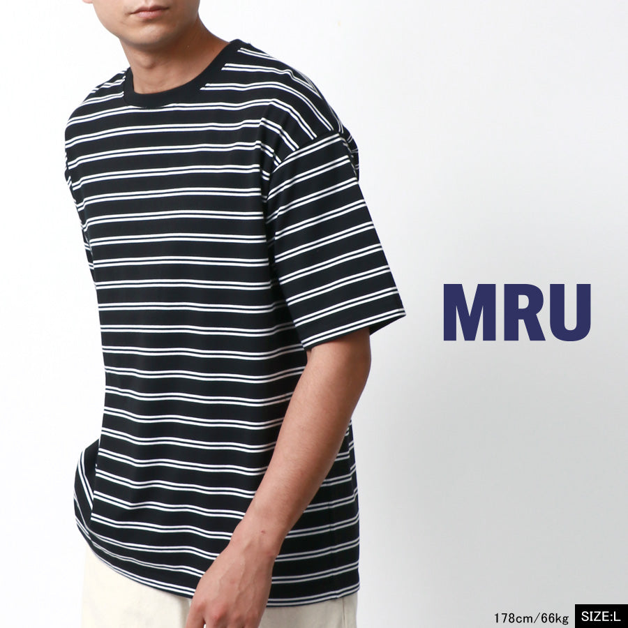 MRU エムアールユー Tシャツ メンズ ボーダー 吸汗速乾 接触冷感 UVカット 速乾 ドライ ティーシャツ アメカジ カジュアル（0115030053）