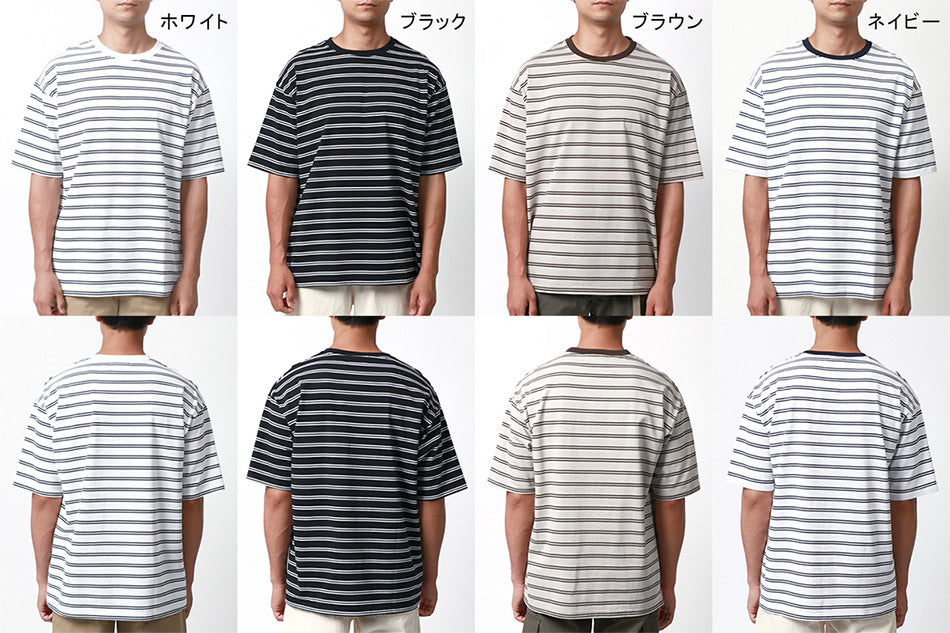 MRU エムアールユー Tシャツ メンズ ボーダー 吸汗速乾 接触冷感 UVカット 速乾 ドライ ティーシャツ アメカジ カジュアル（0115030053）