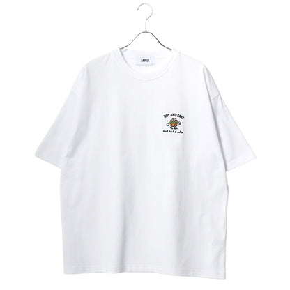 MRU エムアールユー ワンポイント刺繍 Tシャツ 半袖 メンズ レディース ユニセックス アニマル 髭おじさん ハンバーガー 綿100 シンプル ミニ刺繍 デザイン ベーシック ややゆったり ビッグシルエット オーバーサイズ（0115030061）