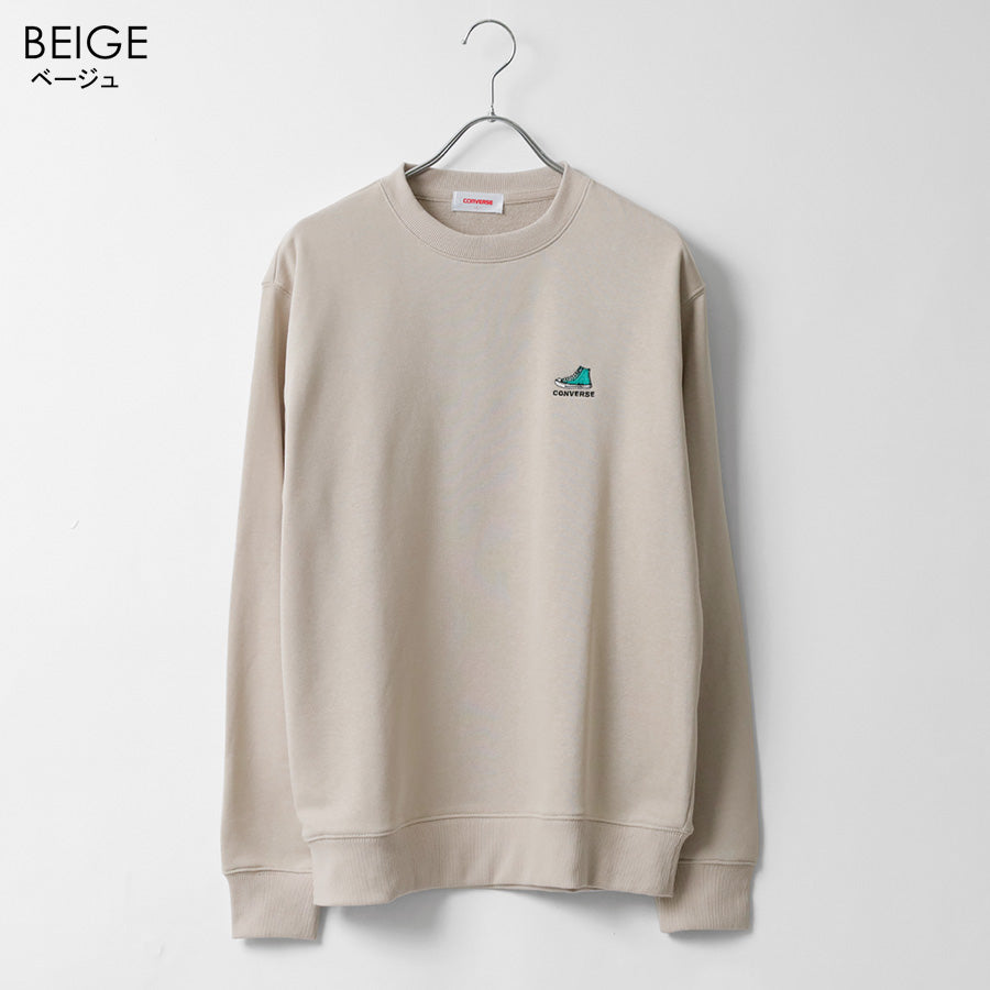 CONVERSE コンバース ワンポイント 靴 刺繍 裏毛 クルーネック スウェット トレーナー（0122280317）