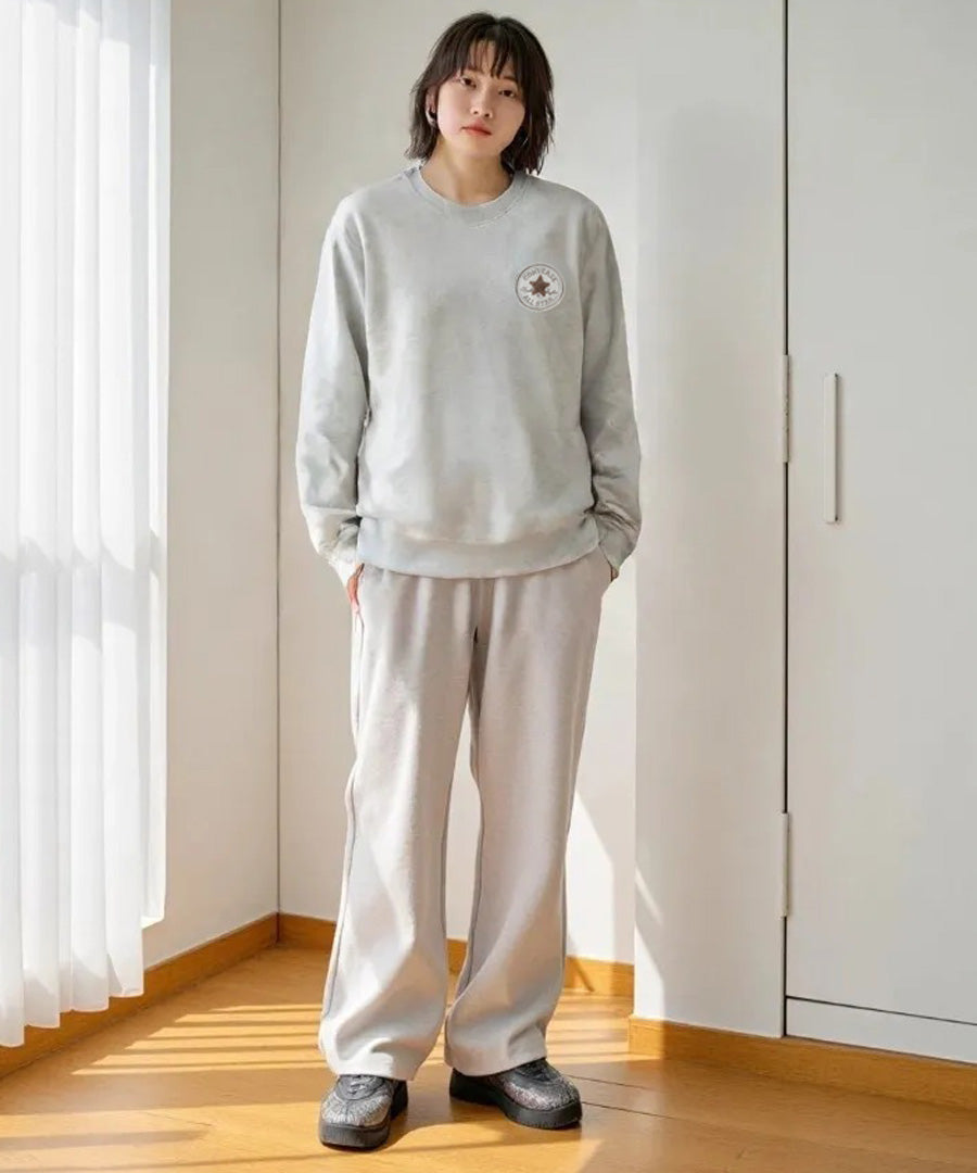 CONVERSE コンバース ワンポイント ロゴ 刺繍 裏毛 クルーネック スウェット トレーナー（0122280318）