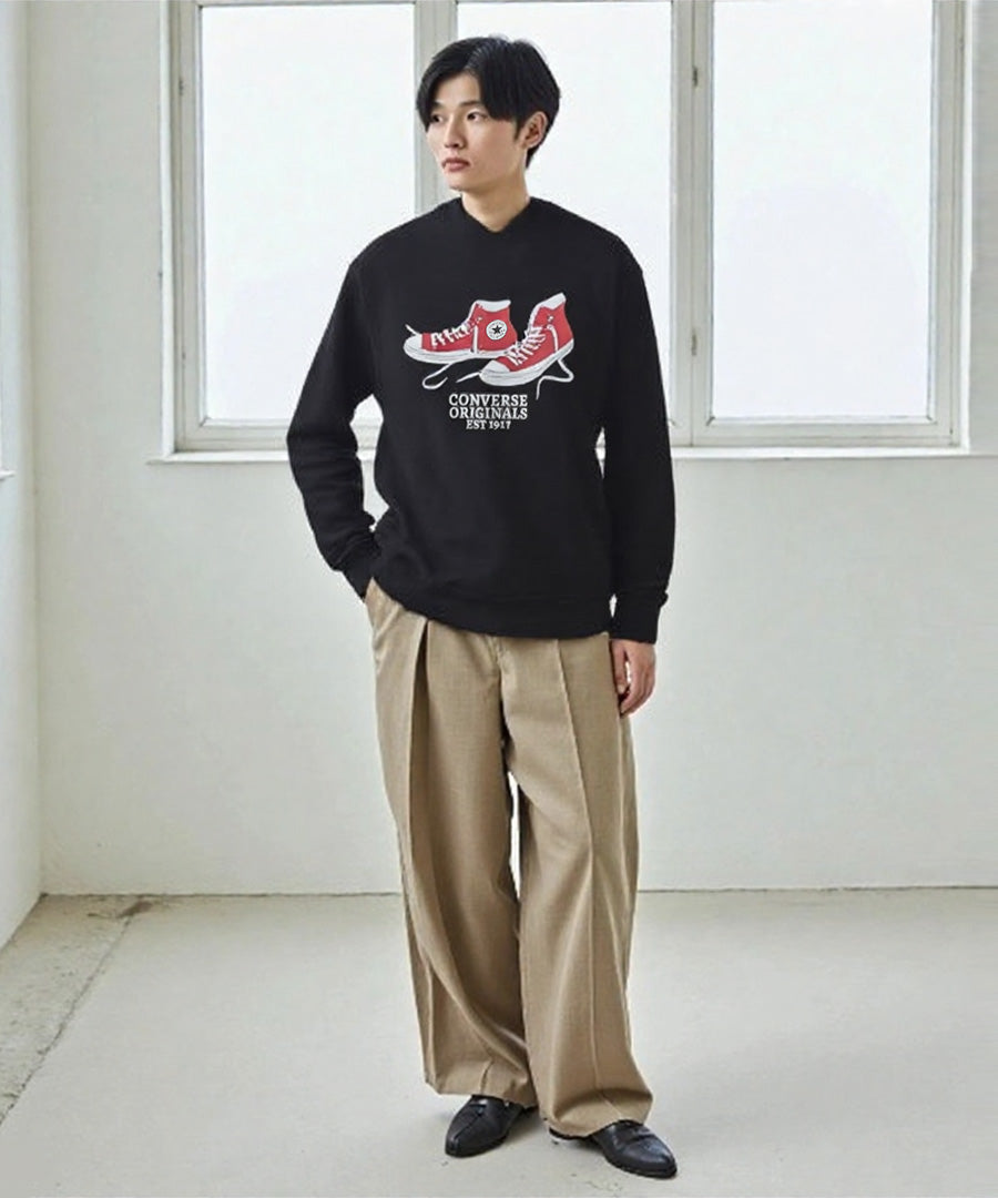 CONVERSE コンバース トレーナー メンズ レディース ユニセックス 秋冬 長袖 スウェット 無地 裏起毛 ゆったり 大きいサイズ 韓国風 ストリート系 部屋着 おしゃれ カジュアル ブランド シューズ ロゴ（0122280328）