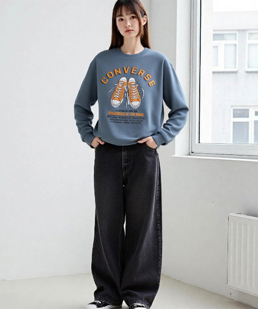 CONVERSE コンバース トレーナー メンズ レディース ユニセックス 秋冬 長袖 スウェット 無地 裏起毛 ゆったり 大きいサイズ 韓国風 ストリート系 部屋着 おしゃれ カジュアル ブランド シューズ ロゴ（0122280328）